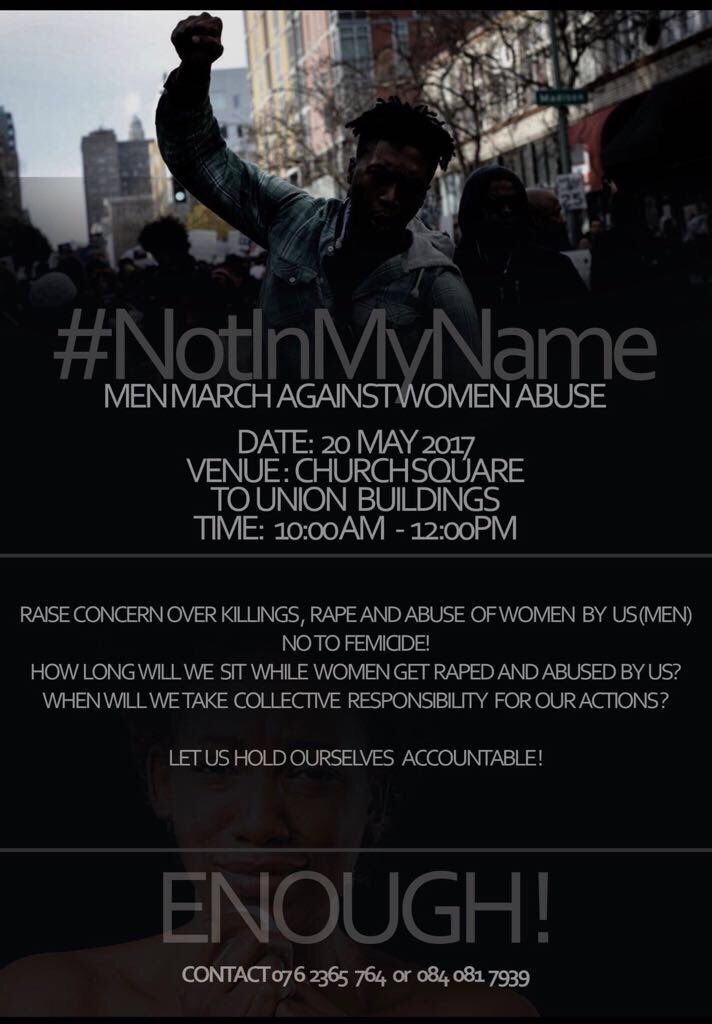 OskidoIBelieve's tweet photo. Be a man &amp; fight violence against woman!!! Be part of the march Tomorrow!!! 10 am!!! Pretoria‼️🙌🏾‼️🙌🏾‼️#NotInMyName #IBelieve https://t.co/mkm1ddefeJ