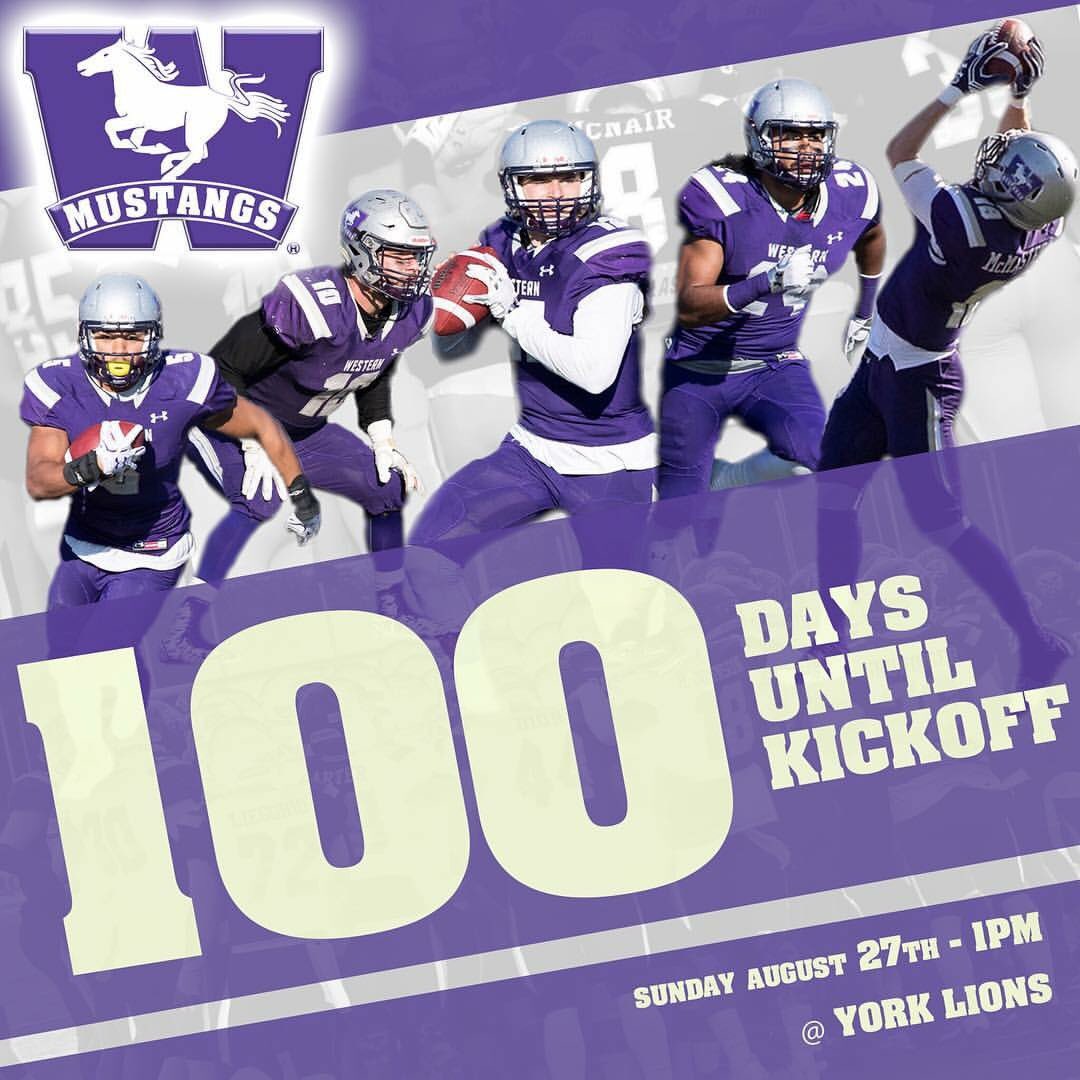 westernuFB's tweet photo. 100 Days Until Kickoff #LdnOnt #100daysuntil #westernu #westernmustangs #committotheWM #oua #football #westernuniversity #athletics #hype https://t.co/dnnoa0SV5l