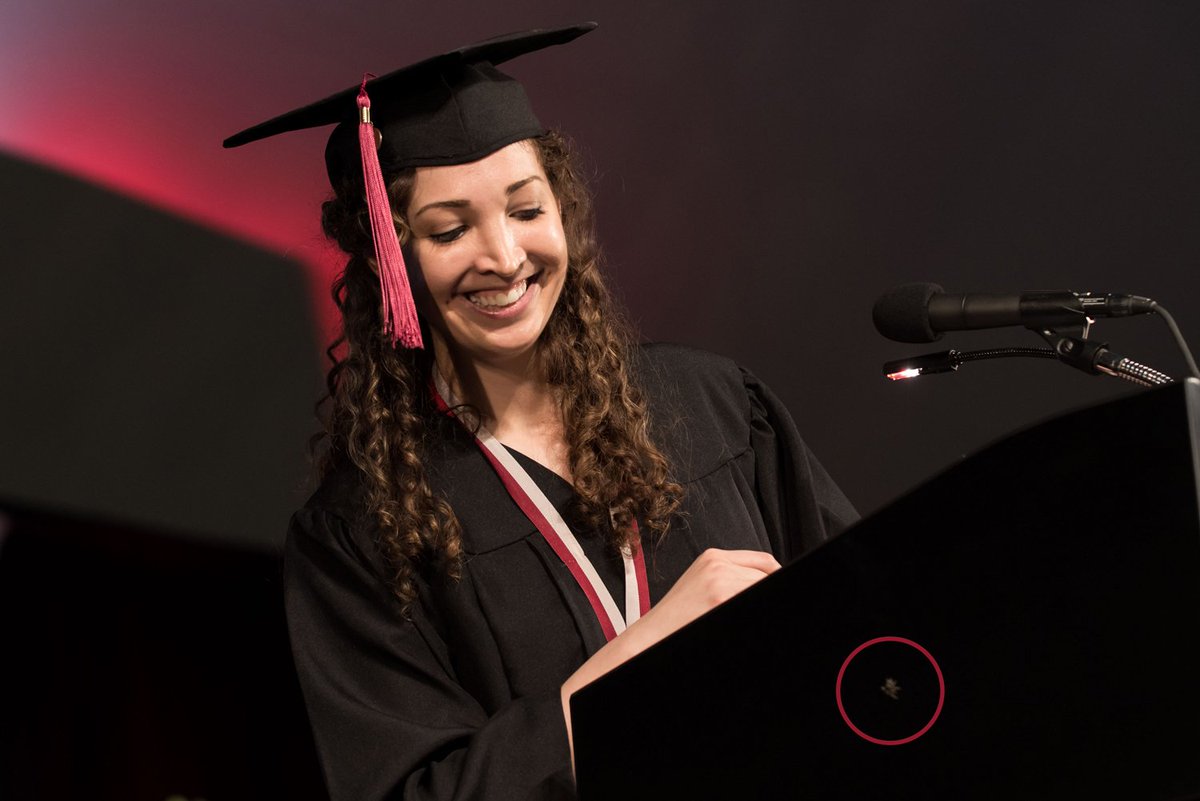 mccc's tweet photo. #MC3GradSpider was not so itsty-bitsy! Commencement Speaker, Natalie Lang called out the big guy at the podium amid her inspirational speech https://t.co/dcQ153Gfvi