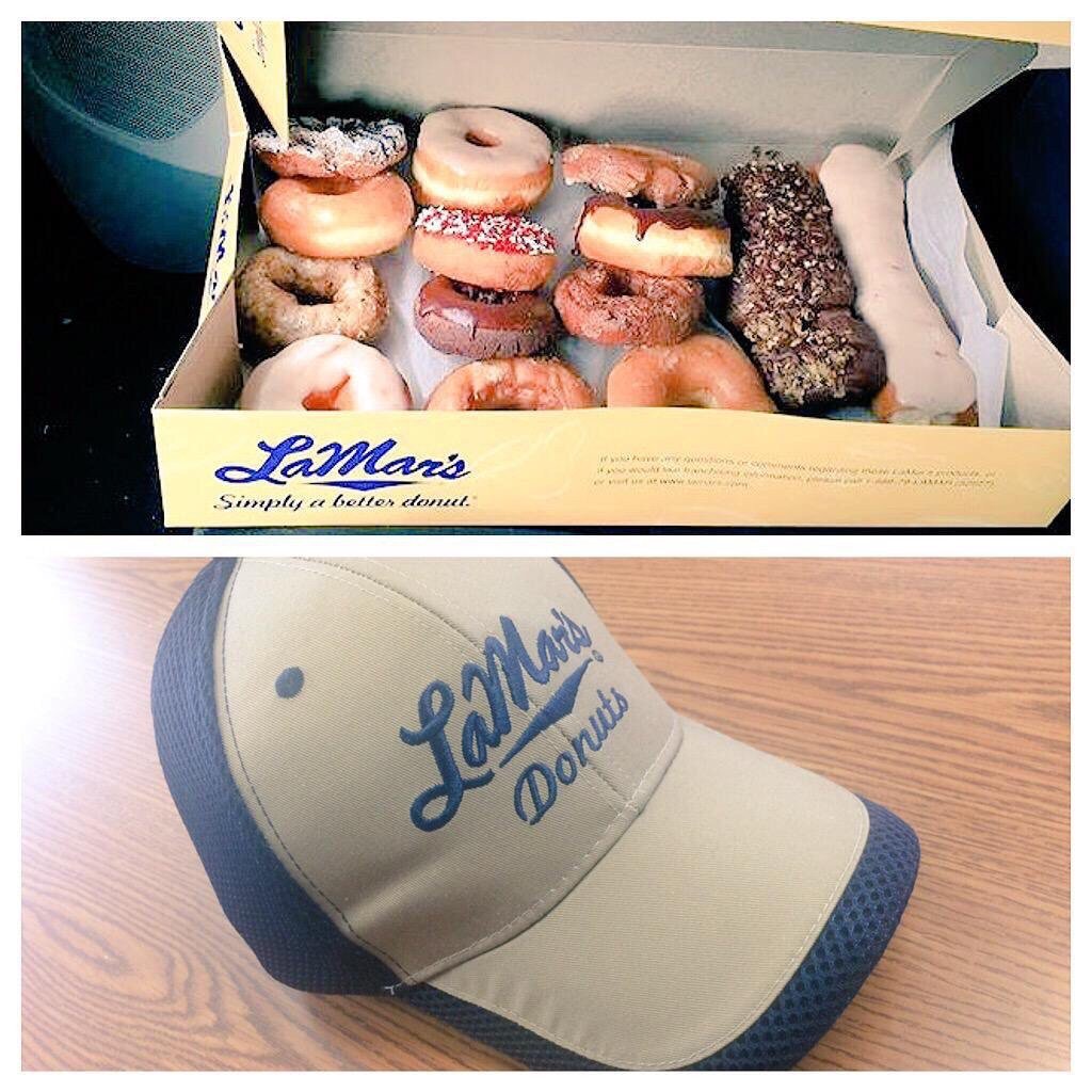 Today's the day! Don't forget to R/T and follow for FREE hat and dozen donuts. Winners picked at 3pm <a href="/LaMarsDonuts/">LaMar's Donuts & Coffee</a> #simplyabetterdonut