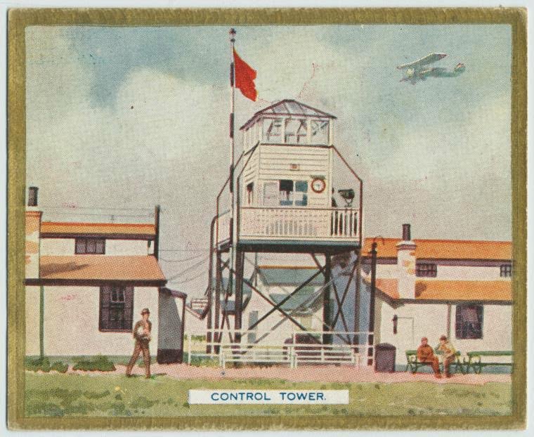 CroydonAirport's tweet photo. Old cigarette card of First Control Tower at London Croydon Airport early 1920's & info about how it worked @vintagecigcards https://t.co/oPOShnHswr