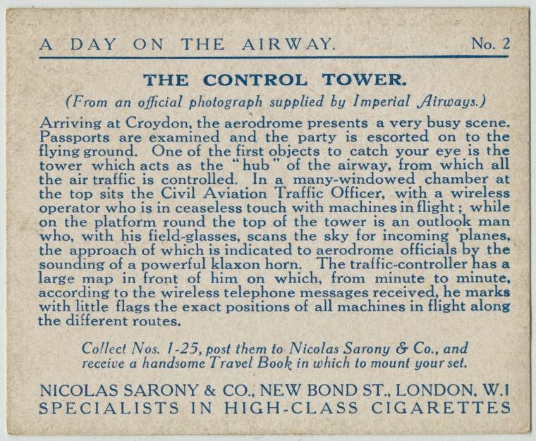 CroydonAirport's tweet photo. Old cigarette card of First Control Tower at London Croydon Airport early 1920's & info about how it worked @vintagecigcards https://t.co/oPOShnHswr
