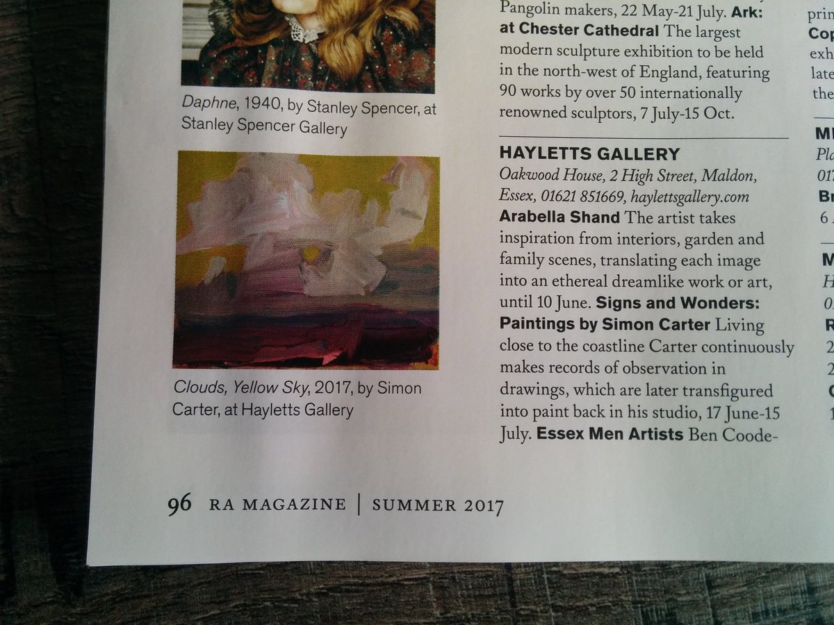 SimonCarter11's tweet photo. Nice to see my forthcoming show @haylettsgallery in the RA magazine https://t.co/yAH3XKjesR