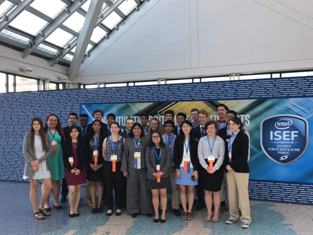 SurryCoSchools's tweet photo. #NCSEF students at #INTELISEF awards program posing with president&CEO @Society4Science Maya Ajmera #SCSed @SECHSspartans https://t.co/4dEfmLgDBk