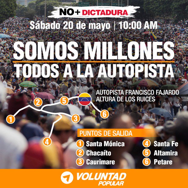 VoluntadPopular's tweet image. Mañana #20M ¡Todos pa&apos; la autopista! #TodosSomosMillones nos vemos a las 10AM #AlzaTuConscienciaPorVzla 🇻🇪
