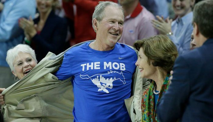 waff48's tweet photo. LOL: Former President Bush photobombs reporter at ballgame #Wbomb > https://t.co/vn5RuKS1WE https://t.co/vfEmty4gzV