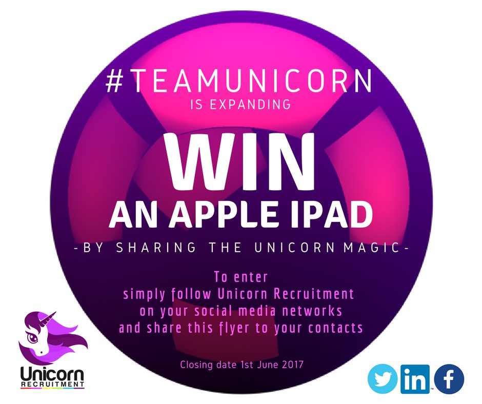 unicorn_jobs's tweet photo. @tweeting_uk please #RT our #competition to support our #promotion. #win and iPad by simply #following and #retweeting this post https://t.co/AqHbXELDx9