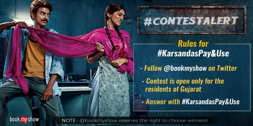 bookmyshow's tweet image. Gear up for #KarsandasPayAndUse and win movie vouchers.

 #GujaratiFilm #StayTuned #ContestAlert