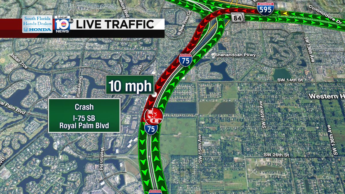3 lanes blocked due to crash on I-75 SB at Royal Palm Blvd #traffic https://t.co/u8FZqv6yUl