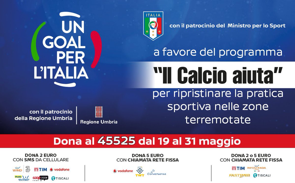 Azzurri's tweet photo. #IlCalcioAiuta, dona al 45525 e sostieni il programma @FIGC per le popolazioni terremotate. Info: https://t.co/gjr9X5LhuY

#UnGoalPerLItalia https://t.co/hwejO8iUAr