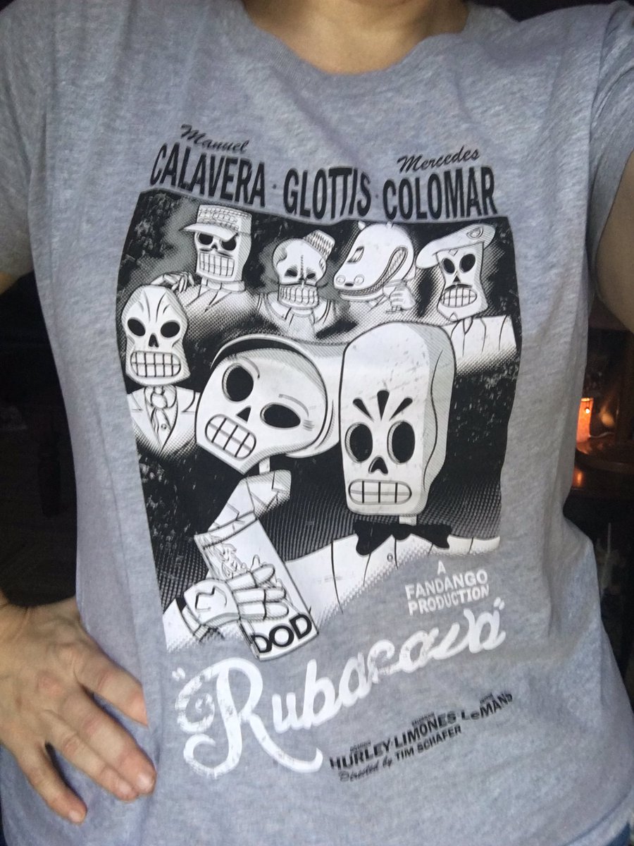 freelulu's tweet photo. The beginning of a beautiful friendship... Grim Fandango does Casablanca. Rubacava! #whenhobbiescollide #fridaytee #mashup https://t.co/fKO7h7m2nj