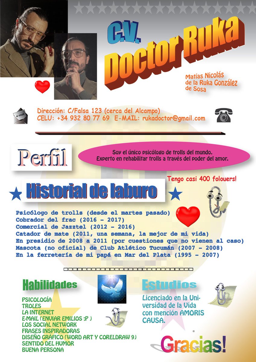 Para que vean que soy un pibe transparente y sin nada que ocultar acá les dejo mi CV updateado. CON LA VERDAD POR DELANTE #psicólogodetrolls