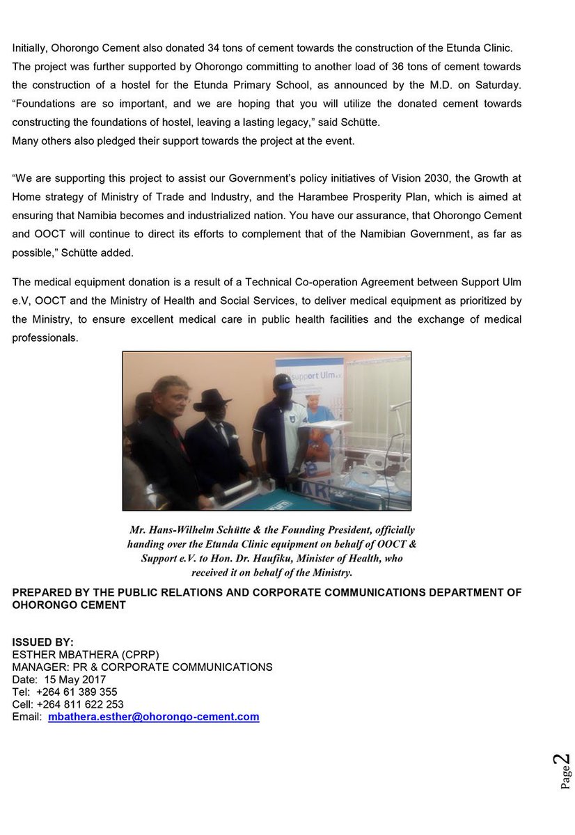 samnujomafound's tweet photo. Ohorongo Cement Press Release https://t.co/zTtqzSgWpA