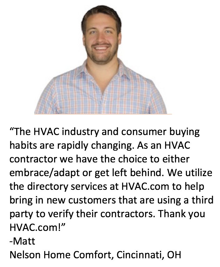 hvac's tweet image. Matt from Nelson Comfort is loving his #HVAC #contractor membership. Sign up today at hvac.com/contractors.