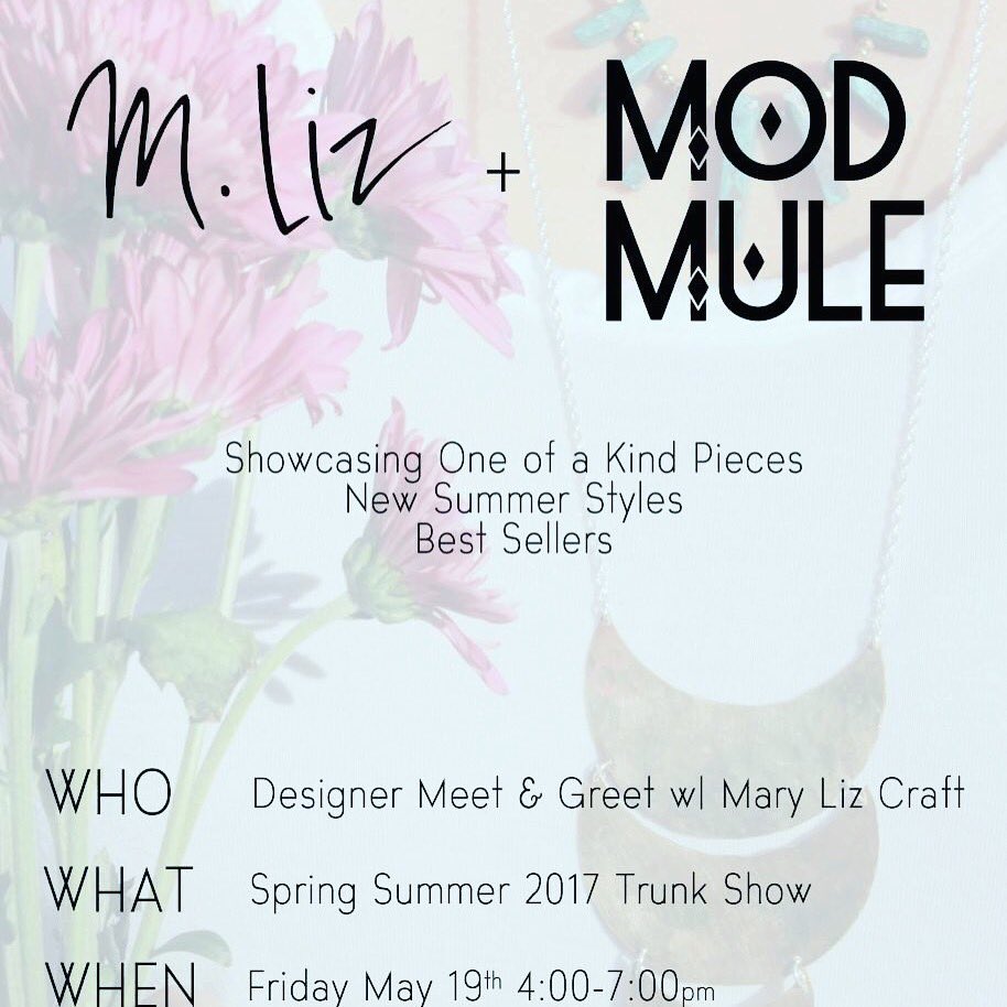 ModMule's tweet photo. ❤️come see us #raleigh #mliz #trunkshow #mlizjewelry #fridayfeeling at #modmule @CameronVillage tonight! 4-7 #raleighevents #cvtrendreport https://t.co/VHSTQcEHzX