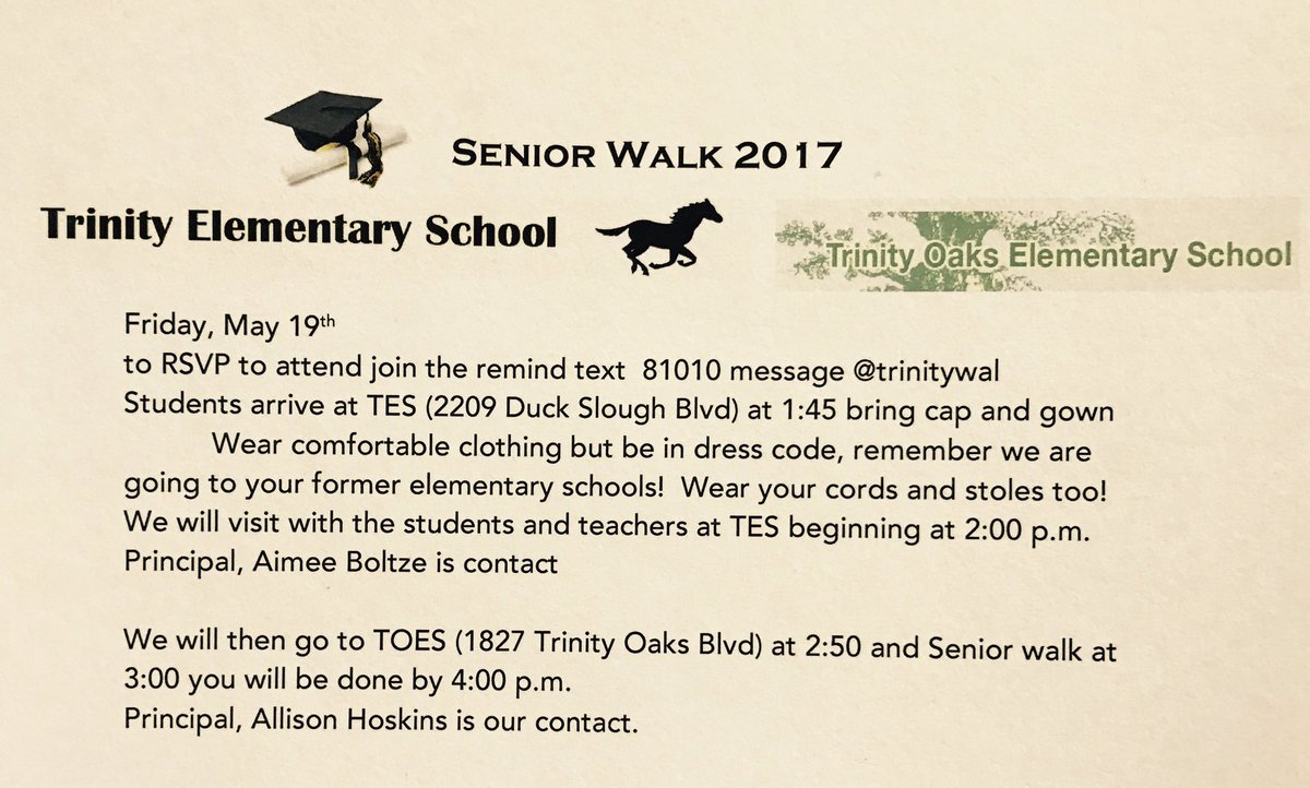 JWMHS's tweet photo. #Mustangs2017! Here is the #SeniorWalk information! #Graduation2017 #GraduationHappensHere https://t.co/MbXhaH78AC