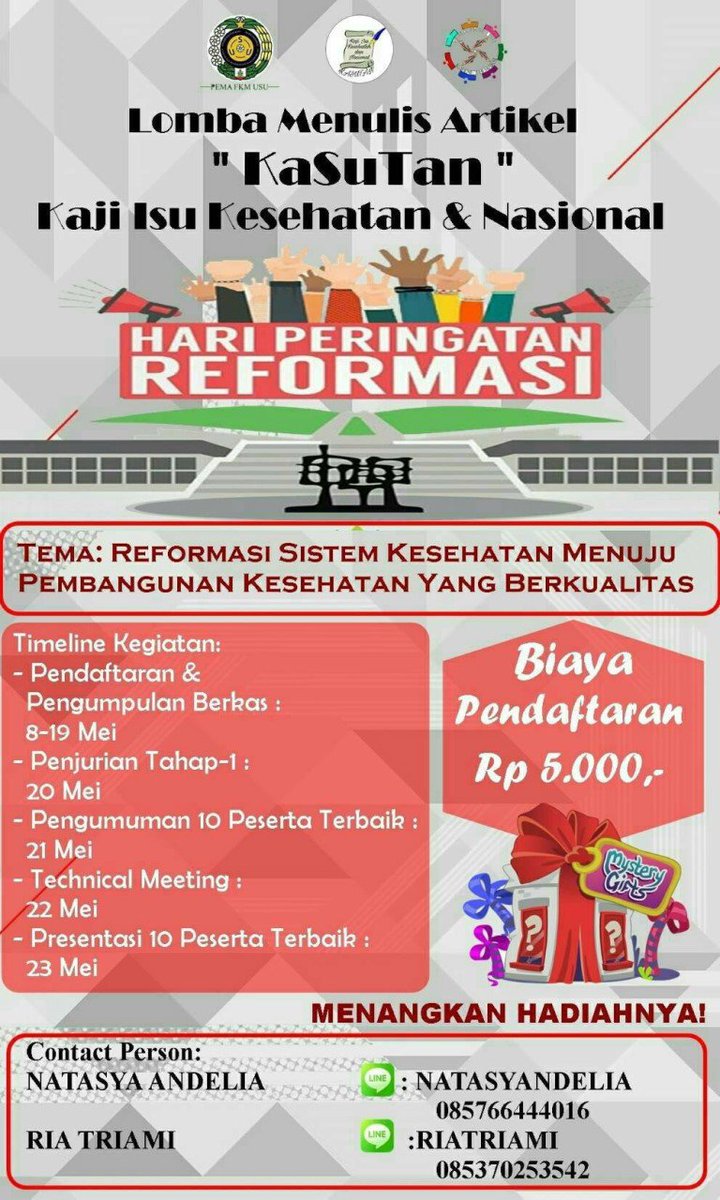 PEMAFKM_USU's tweet photo. Lomba Menulis Artikel
KAJI ISU KESEHATAN DAN NASIONAL III
Ayo kumpulkan karyamu dan menangkan hadiahnya! https://t.co/SK8T2jqLPC