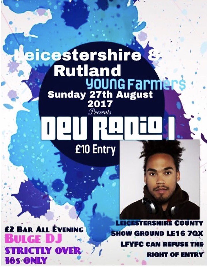 Come &amp; join us &amp; Radio 1s Dev for the party of the Bank Holiday!@northantsyfc @LincolnshireYFC <a href="/NottsYFC/">Notts Young Farmers</a> <a href="/DerbyshireYFC/">Derbyshire YFC</a> <a href="/Warksfyfc/">Warwickshire YFC</a>
