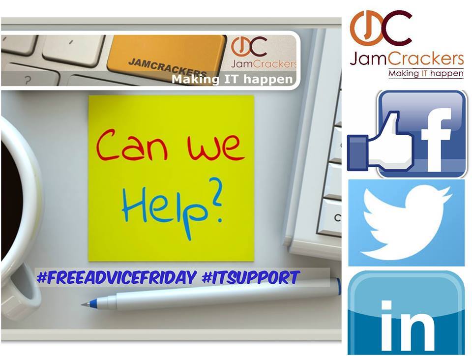 JamCrackersUK's tweet photo. #FREE advice Friday! Contact us today for any #Computer #Antivirus #Cloud #ITSupport #laptop #PC #Device issues/queries you may have! https://t.co/KSqTok61Bn