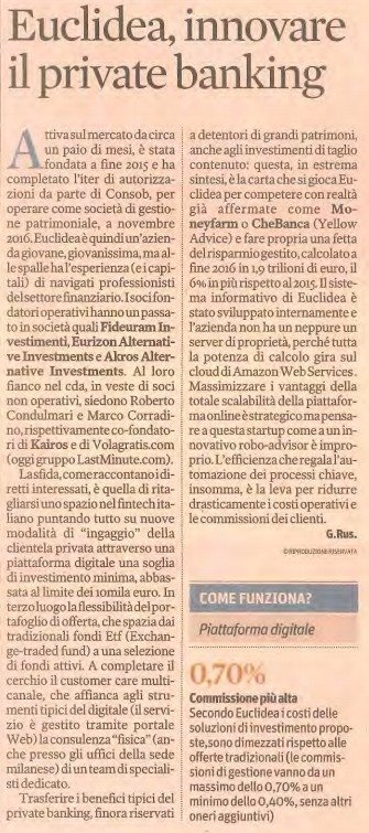 EuclideaSIM's tweet photo. "Trasferire i benefici del #privatebanking anche agli #investimenti più contenuti" #EuclideaSIM oggi su @sole24ore #FinTech #startup https://t.co/Jtx6D9LLb9