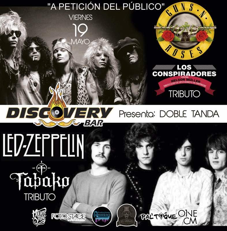 DISCOVERYBAR's tweet photo. Viernes 19/05 #TributoAGunsAndRoses + #TributoALedZeppelin en @DISCOVERYBAR @DjMitchell_ON https://t.co/N8cUn9elRG