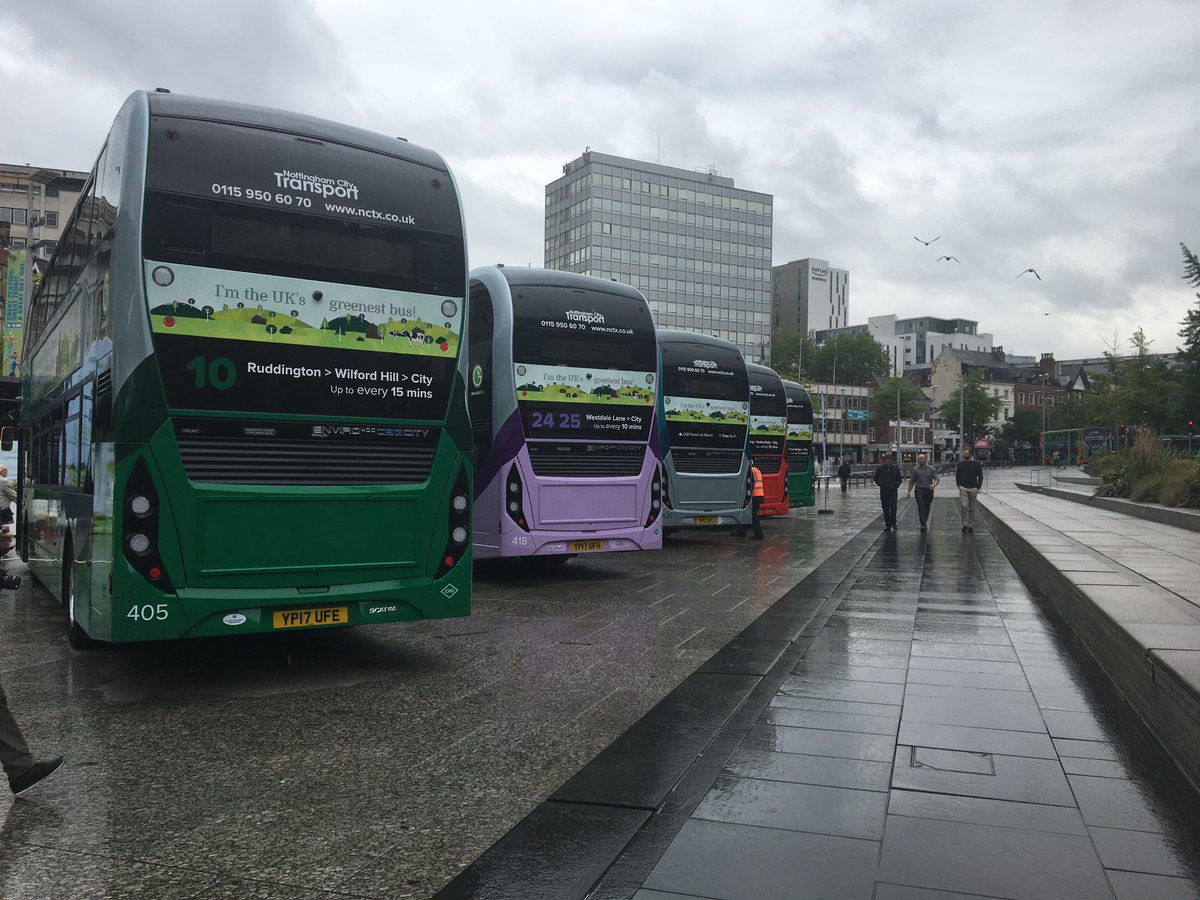 InvestInNottm's tweet photo. Fab to see @NCT_Buses' new bio-gas fleet unveiled in #Nottingham's Market Sq today! We're on a quest to become UK's greenest transport city! https://t.co/2YsNJDi30o