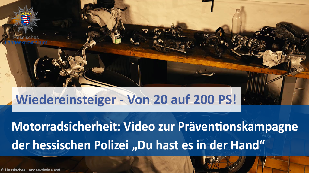 LKA_Hessen's tweet photo. Von 20 auf 200 PS: 🏍 #Wiedereinsteiger mit dem #Bike!? Tipp: Fahr&#Sicherheitstraining! #DuhastesinderHand #8geben 🎬 https://t.co/NiSMjrCz4b https://t.co/8DsgOVnKz4