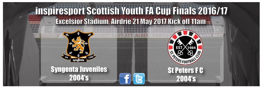 inspiresport SYFA Cup 13s Final at Excelsior Stadium, Airdrie this Sunday Kick off 11am! Syngenta Juveniles 2004’s v St Peters F C 2004’s