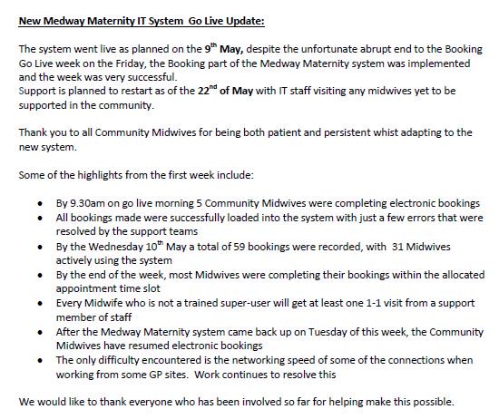 ULHT_Digital's tweet photo. Congratulations and thanks to all staff involved in the Medway Maternity go live in community. Please see attached update @ULHT_News https://t.co/ndBhdHhK5D
