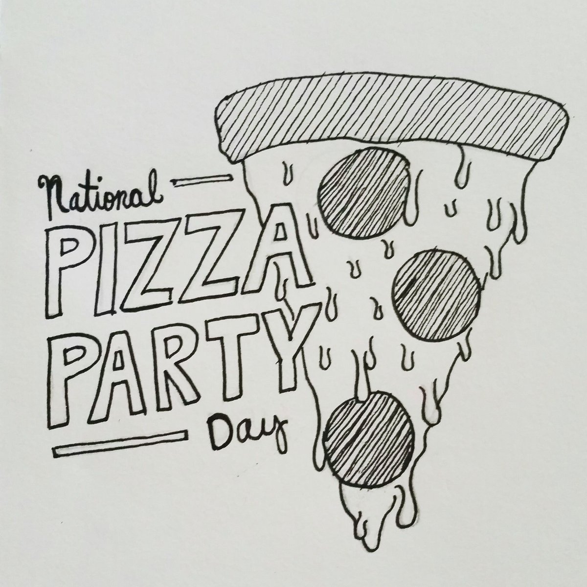 AskOutThere's tweet photo. Here is a little doodle in honor of #nationalpizzapartyday 
#getoutthere #pizza #cheese #pepperoni #bestdayever #typography #handwritten https://t.co/lGpvK7peQ1