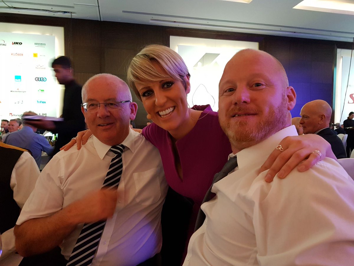 PolyroofLtd's tweet photo. Polyroof's Lee &amp; Henry with the brilliant @stephbreakfast at the @UKRoofingAwards! https://t.co/wktSYI2iEZ