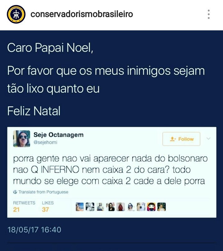 Juniorozorioo's tweet photo. Veja como os caras são doentes! A esquerda não torce por políticos honestos, mas sim por políticos que se sejam como eles 😒 https://t.co/D9qNjS1VHb