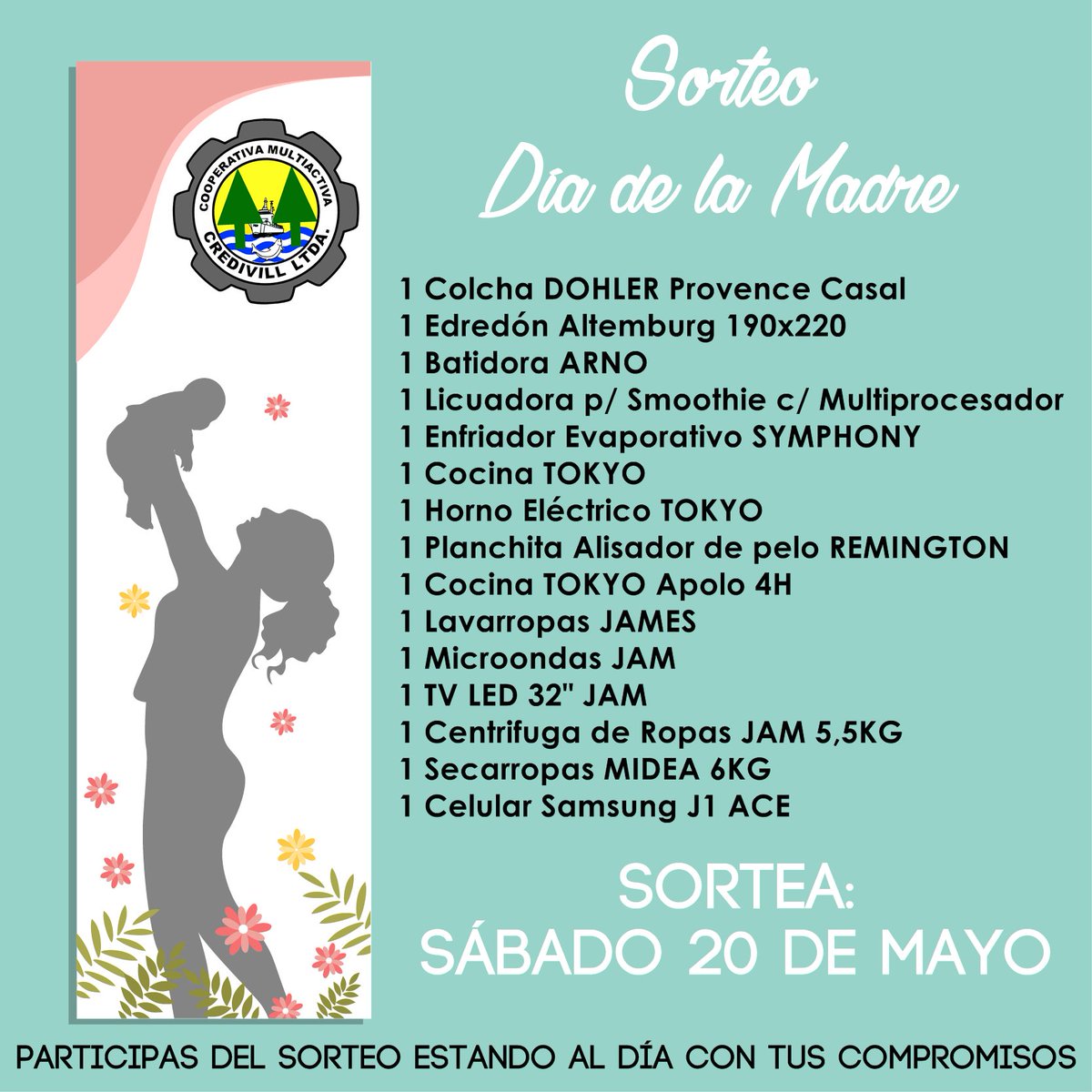 Credivill's tweet photo. SORTEO TRADICIONAL POR EL DÍA DE LA MADRE 😍
PARTICIPAS AUTOMÁTICAMENTE ESTANDO AL DÍA CON TUS COMPROMISOS HASTA HOY VIERNES 19-05 😉 https://t.co/g5GYGbXAY2