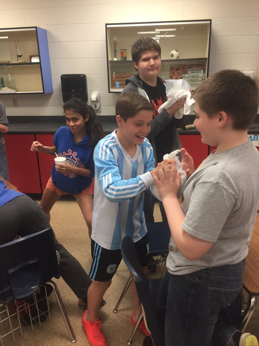 6thScienceCMS's tweet photo. Having fun with our last science lab of the year, Ice Cream Lab!! 🍦Creating  a chemical and physical change and then we eat;) @CMSCardinals https://t.co/ls3UpyAQ9g