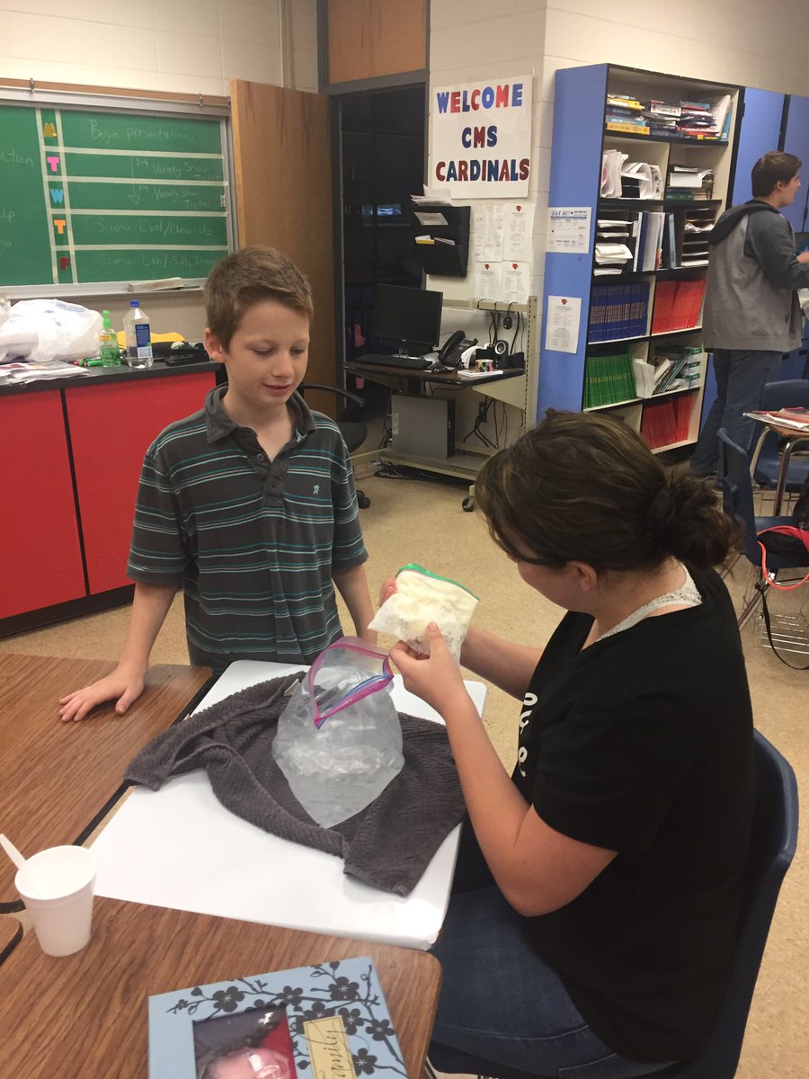 6thScienceCMS's tweet photo. Having fun with our last science lab of the year, Ice Cream Lab!! 🍦Creating  a chemical and physical change and then we eat;) @CMSCardinals https://t.co/ls3UpyAQ9g