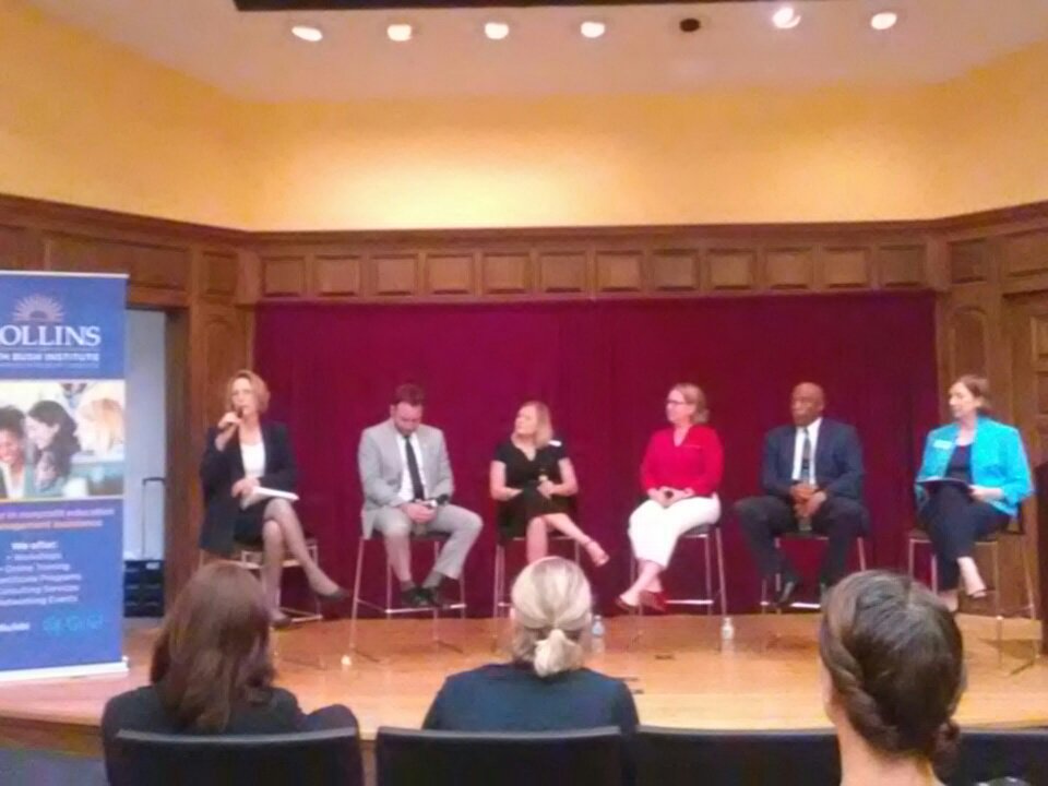 socialresponder's tweet photo. Fantastic panel of #nonprofit experience sharing at #crummernp this morning! #leadership https://t.co/pwDwT4tDr4