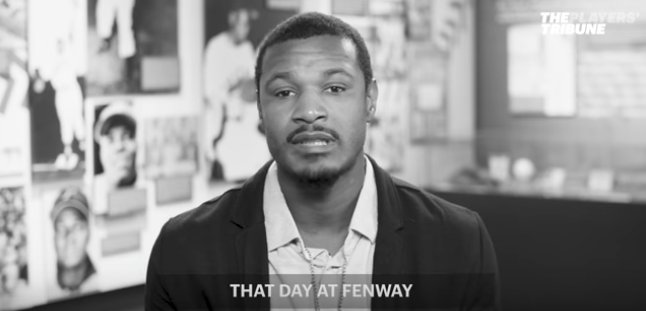 BleacherReport's tweet photo. Adam Jones narrates “point-blank disgusting" Fenway Park incident to his 3-year-old son 

🎥: https://t.co/CCWfSr4eGn https://t.co/Kcmn0yNH2q