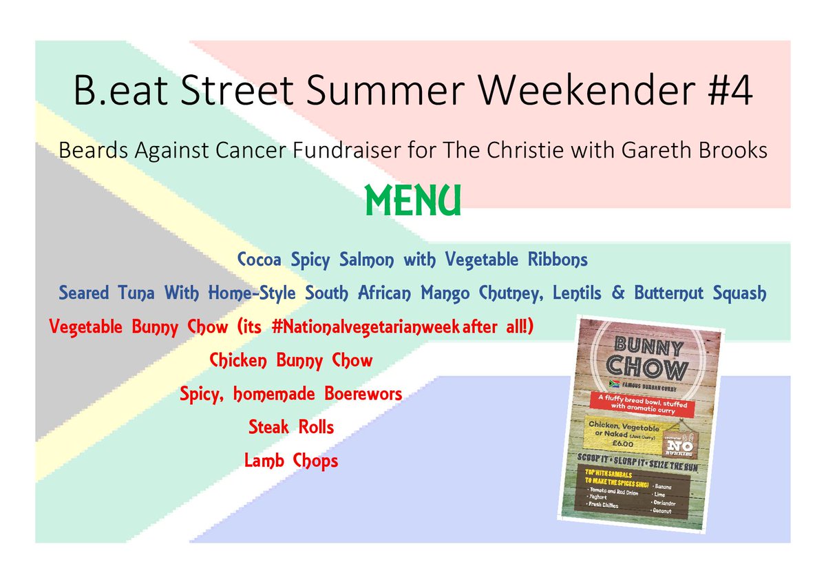 FoodfanStockpt's tweet photo. Got a glimpse of tonight's menu from @Bunny_and_BBQ for #beardsagainstcancer and @TheChristie at @beatstreet Looking tasty! #vegetarianweek https://t.co/Ki47XA6iH3