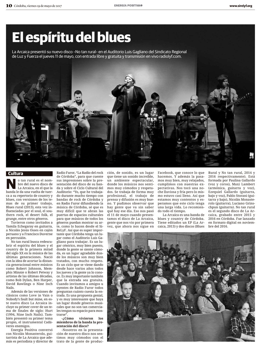 La presentación del nuevo disco de <a href="/LaArcaica/">La Arcaica</a> en <a href="/ElLuisGagliano/">ElLuisGagliano</a>, publicada en Energía Positiva, el periódico semanal del <a href="/sirelyf/">SiReLyF</a>: