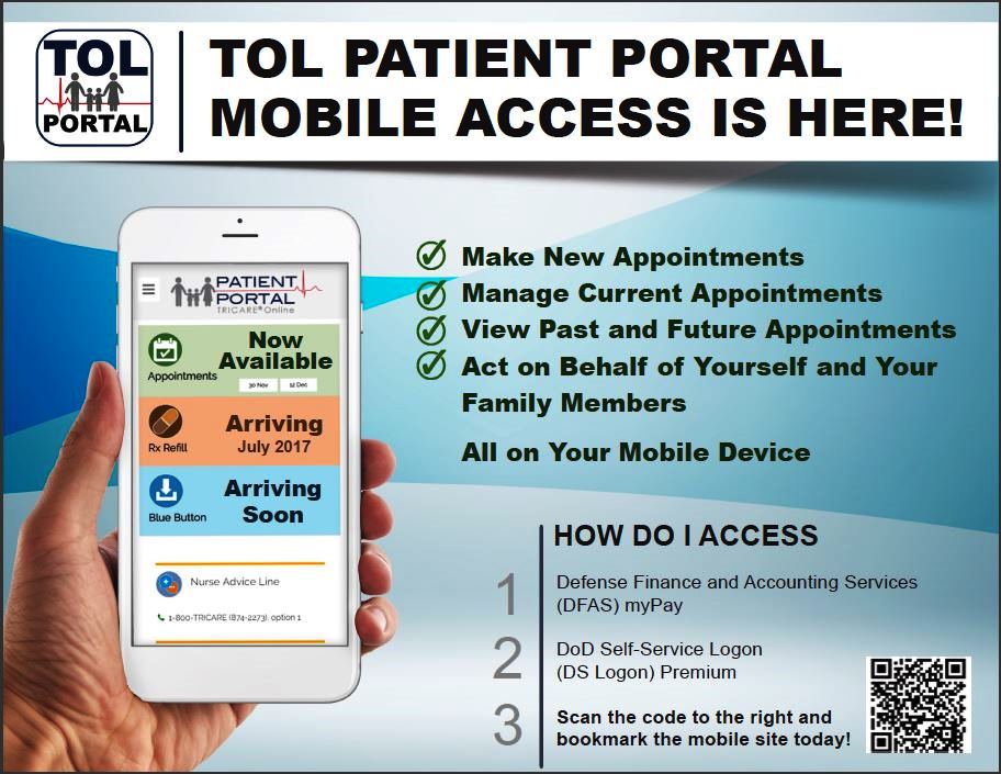 ATTENTION <a href="/TRICARE/">TRICARE</a> BENEFICIARIES!: The TOL Online Patient Portal Mobile App is now available for patients to schedule &amp; manage appointments!