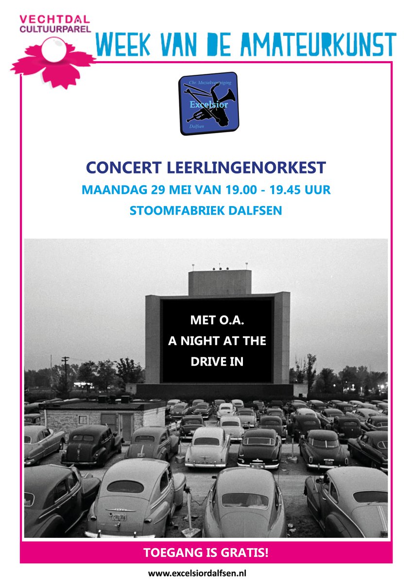ExcelsiorMuziek's tweet photo. 29 mei Theater de Stoomfabriek: Concert Leerlingenorkest 19.00 uur https://t.co/ZiuXIaLy4x