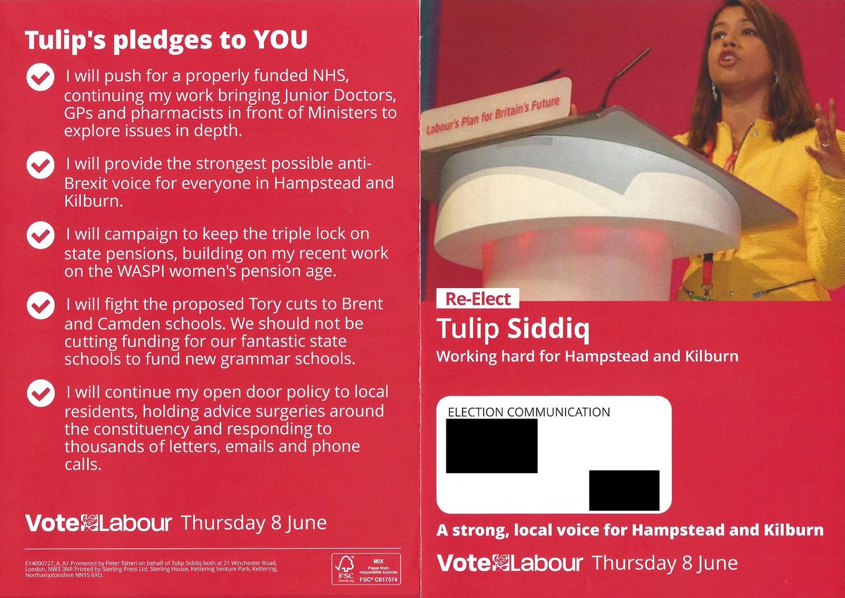 HampsKilburn's tweet photo. First communication from @TulipSiddiq #HandK #GE2017 https://t.co/Ro7gdOcAco