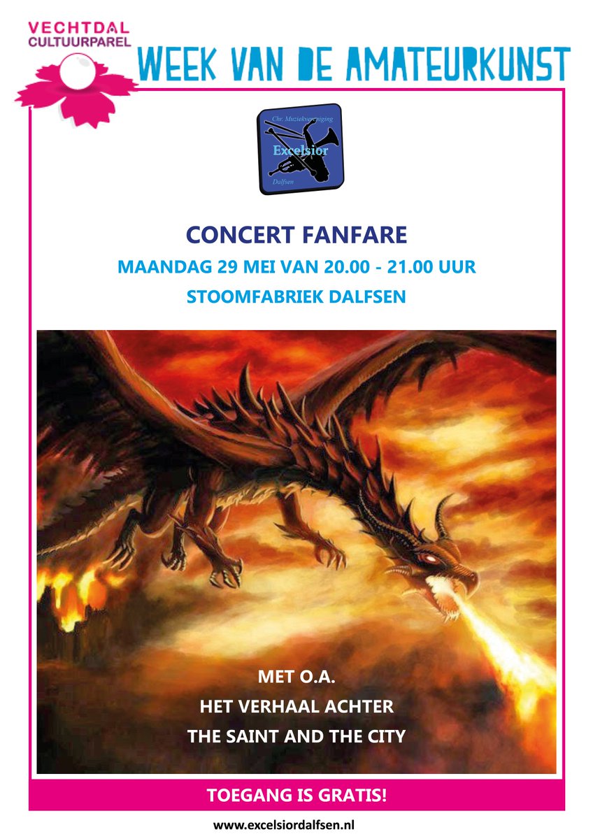 ExcelsiorMuziek's tweet photo. 29 mei 20.00 uur Concert Fanfare in Theater de Stoomfabriek https://t.co/GD76q4u0Vm
