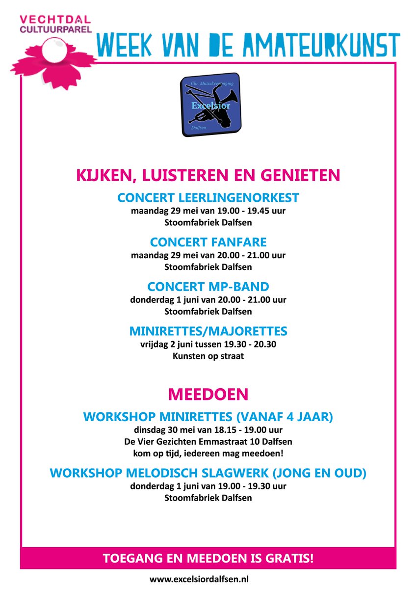 ExcelsiorMuziek's tweet photo. Deze Week: week van de Amateurkunst. Concerten en workshops door Excelsior Dalfsen. https://t.co/9vA2t82msE