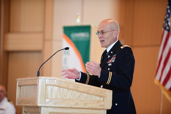 campbell__med's tweet photo. COL John Lammie, MD, speaks at the commissioning ceremony for CUSOM's military graduates this morning #CUSOM2017 https://t.co/kippA58OEh