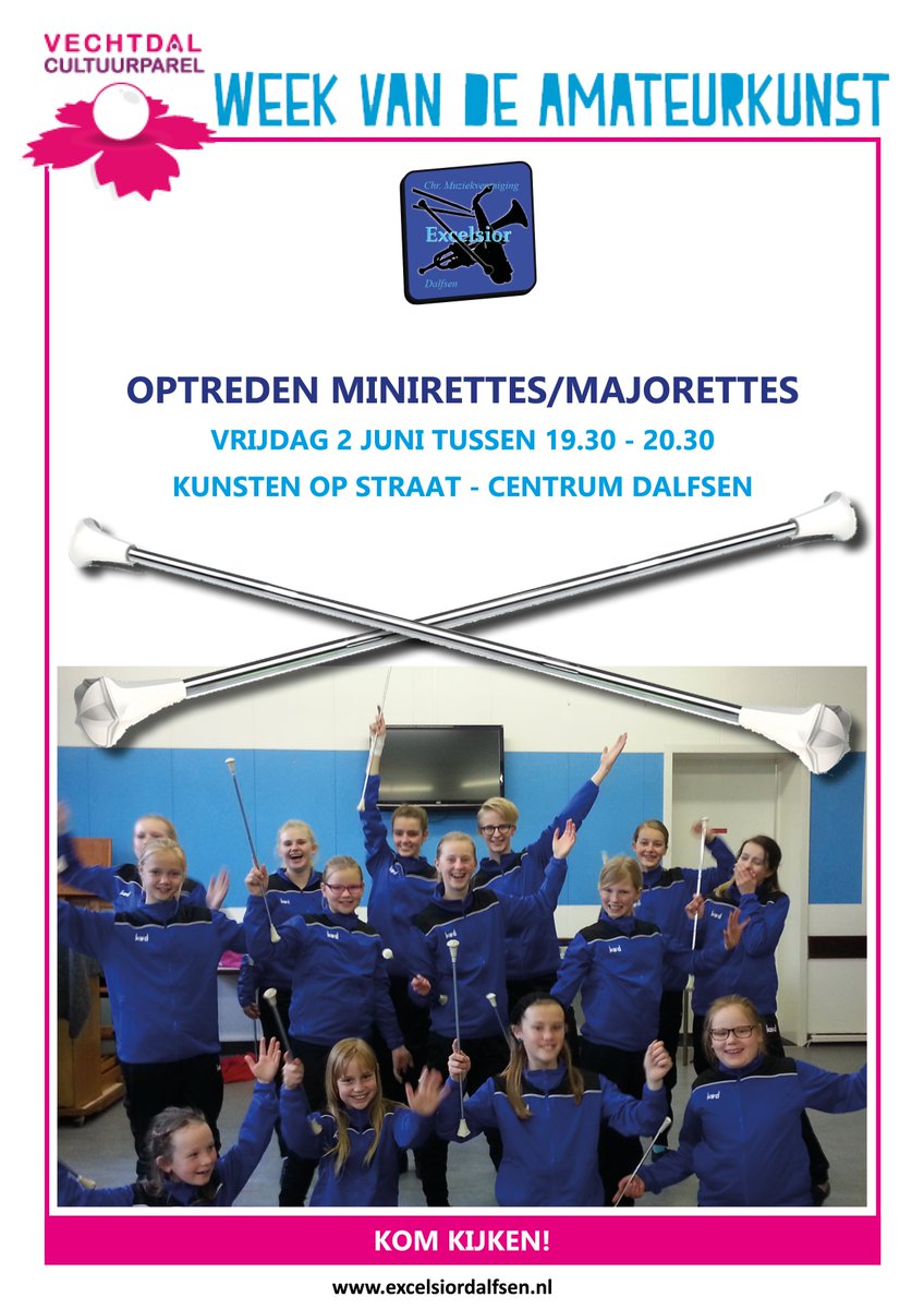 ExcelsiorMuziek's tweet photo. Tijdens Kunsten op straat 2 juni vanaf 19.30 optredens van minirettes en majorettes https://t.co/5ctVSo5Qxo