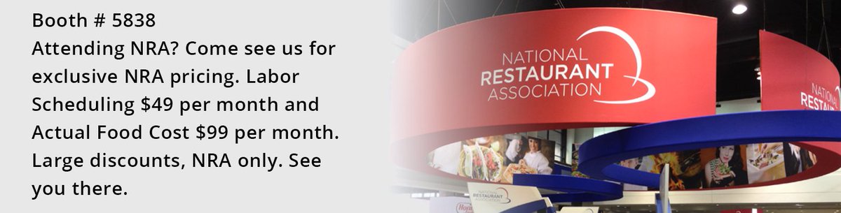 QSROnline's tweet photo. NRA Booth 5838. #NRA2017 #Discounts #Labor #LaborScheduling #FoodCost #ActualFoodCost #Exclusive #ExclusivePricing https://t.co/Q5OLsGSNoo