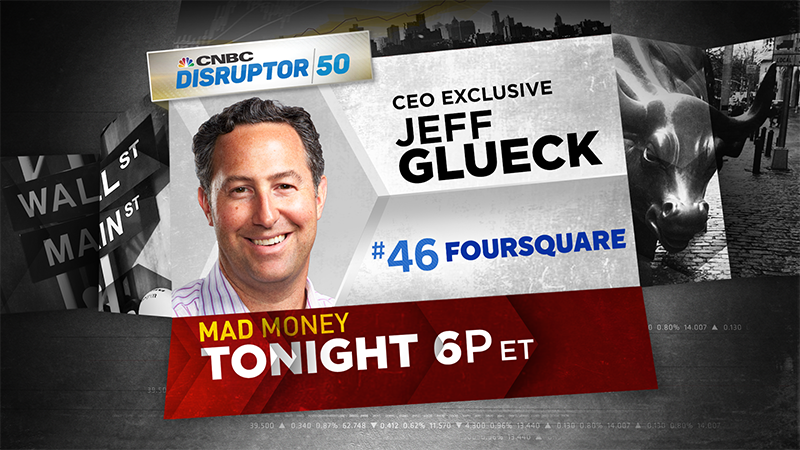 MadMoneyOnCNBC's tweet photo. Think you know @Foursquare? @JimCramer is sitting down with the #Disruptor50 company tonight to get the full story. https://t.co/7OZfYLdKtX