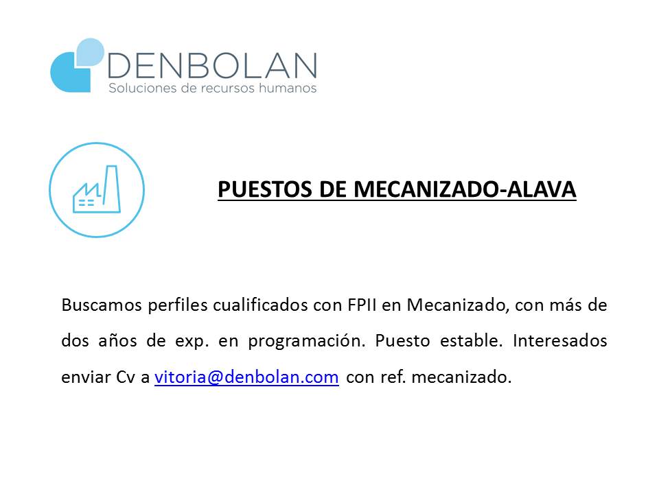 Denbolan's tweet photo. #oferta #empleo #alava #araba Buscamos perfiles de mecanizado. Te interesa? ¡Inscríbete! https://t.co/cI7pfyfTXE https://t.co/v9azoPkYo6
