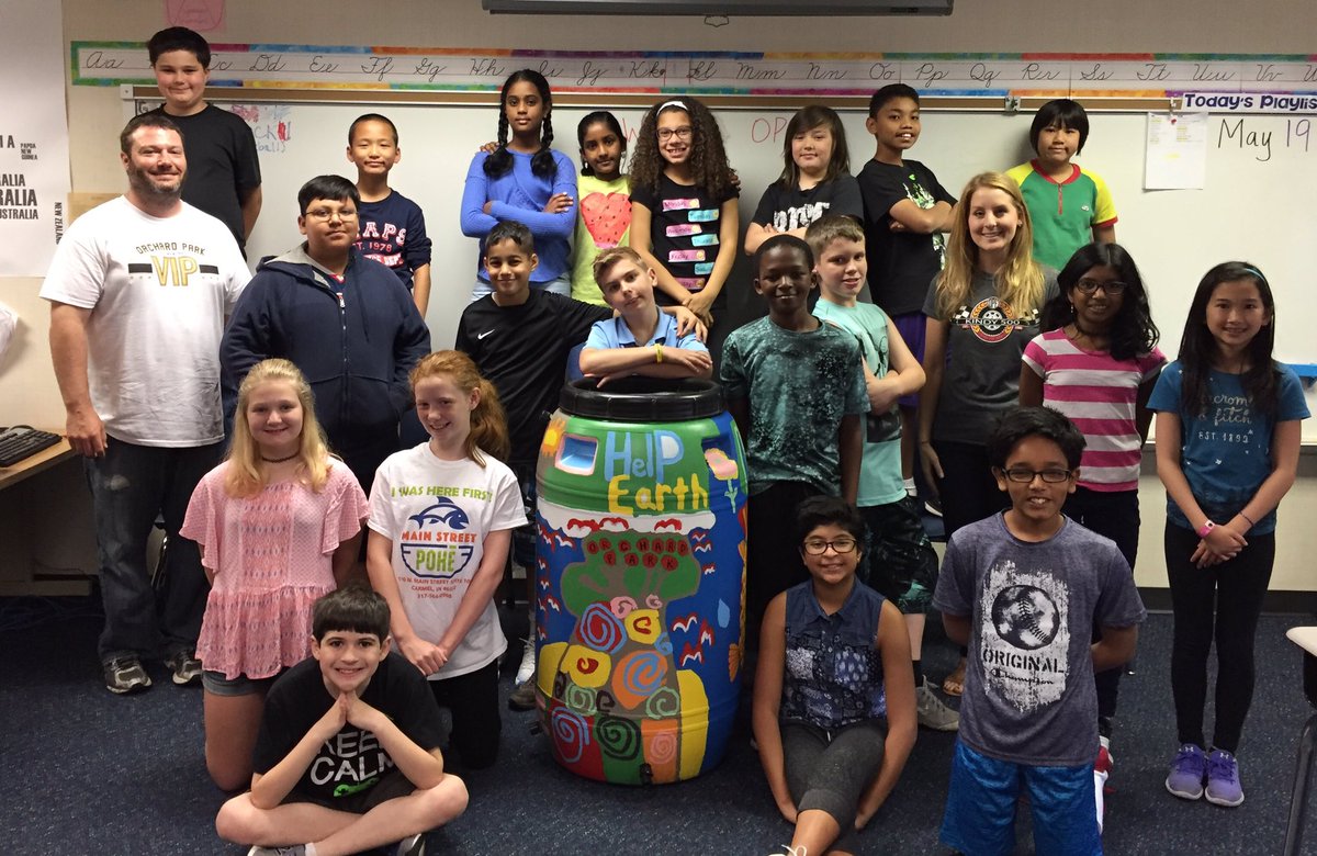 MsGrazianoOPE's tweet photo. Our rain barrel!  Thanks to Indiana Water Environmental Association &amp; Bowen Engineering!  Vote for our barrel at IWEA Conference Aug 22-24! https://t.co/EuiEDKVtpF